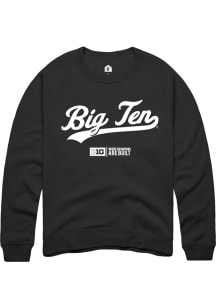 Rally Big Ten Mens Black Script Design Long Sleeve Crew Sweatshirt