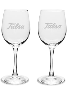 Tulsa Golden Hurricane Hand Etched 12oz Set Wine Glass - White