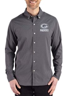 Cutter and Buck Green Bay Packers Mens Black Mono Gingham LS Woven Long Sleeve Dress Shirt