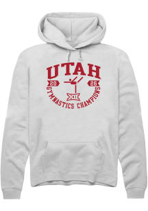 Summit Sportswear Utah Utes Mens White Big 12 2026 Gymnastics Champions Long Sleeve Hoodie