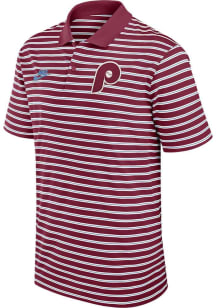 Nike Philadelphia Phillies Mens Maroon Cooperstown Striped Victory Short Sleeve Polo