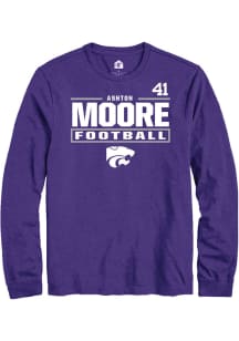 Ashton Moore K-State Wildcats Purple Football NIL Stacked Box Long Sleeve Player T Shirt