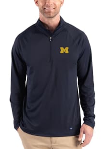 Cutter and Buck Michigan Wolverines Mens Navy Blue Prospect Eco Big and Tall Qtr Zip