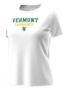 Under Armour Vermont Catamounts Womens White Stacked over logo Tech Stretch Short Sleeve T-Shirt