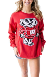 Gameday Social Wisconsin Badgers Womens White Mascot Chenille Crew Sweatshirt