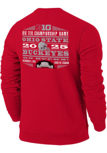 Ohio State Buckeyes Mens Red 2025 Big 10 Football Championships Long Sleeve Crew Sweatshirt