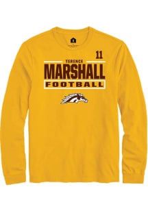 Terence Marshall Western Michigan Broncos Gold Football NIL Stacked Box Long Sleeve Player T Shirt