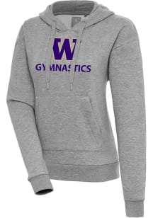 Antigua Washington Huskies Womens Grey Heather Gymnastics  Victory Hooded Sweatshirt