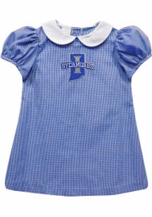 Vive La Fete Indiana State Sycamores Toddler Girls Blue Gingham Collar Short Sleeve Dress