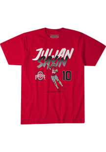 Julian Sayin Ohio State Buckeyes Scarlet Red NIL Name and Number Pose Short Sleeve Fashion Player..