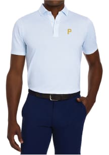 Holderness and Bourne Pittsburgh Pirates Mens Light Blue Geiger Fan Print Short Sleeve Fashion Pol..