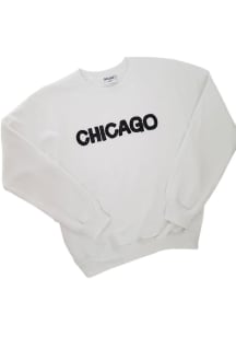 LocalE Chicago Womens White Sequins Wordmark Crew Sweatshirt