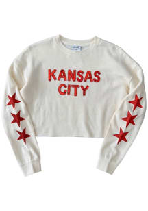 LocalE Kansas City Womens White Sequins Wordmark Crew Sweatshirt
