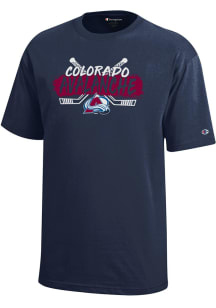 Champion Colorado Avalanche Youth Navy Blue Wordmark with Crossed Sticks Short Sleeve T-Shirt