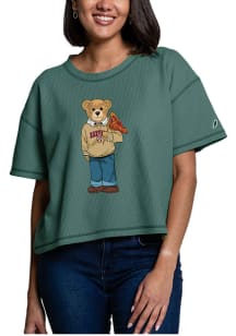 Harvard Crimson Womens Green Flag Bear Short Sleeve T-Shirt