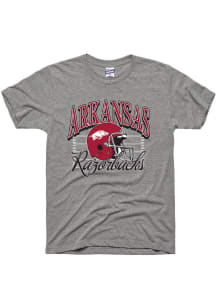 Charlie Hustle Arkansas Razorbacks Grey Arch Wordmark Vintage Helmet Short Sleeve Fashion T Shirt