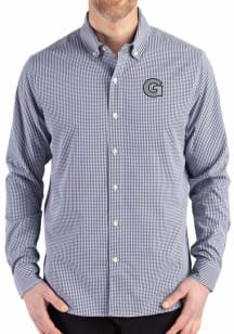 Cutter and Buck Georgetown Hoyas Mens Navy Blue Gingham LS Woven Long Sleeve Dress Shirt