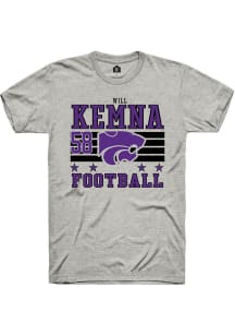 Will Kemna K-State Wildcats Ash Football NIL Striped Short Sleeve Player T Shirt
