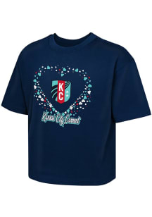 KC Current Girls Navy Blue Heart Sparkle Short Sleeve Tee