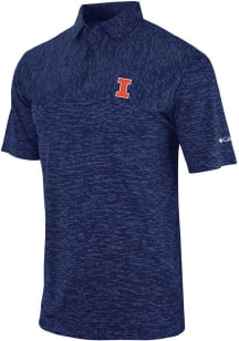 Columbia Illinois Fighting Illini Mens Navy Blue Heat Seal Heading Out Short Sleeve Polo