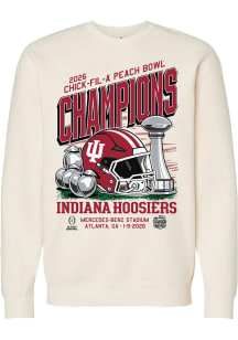 Something Inked Indiana Hoosiers Mens Ivory 2026 Peach Bowl Champions Trophy Long Sleeve Crew Swea..