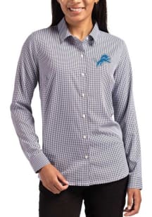 Cutter and Buck Detroit Lions Womens Epic Confidence Gingham Long Sleeve Black Dress Shirt