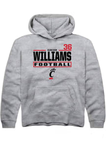 Xavier Williams Rally Cincinnati Bearcats Youth NIL Stacked Box Long Sleeve Player Hoodie Grey