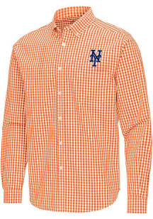 Antigua New York Mets Mens Orange Ellis Long Sleeve Dress Shirt