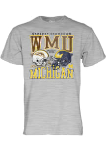 Blue 84 Michigan Wolverines Grey Heather Football vs Western Michigan Short Sleeve T Shirt