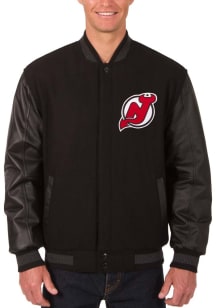 Mens New Jersey Devils Reversible Wool Leather Heavyweight Jacket - Black
