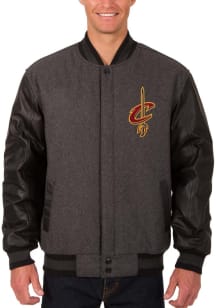 Mens Cleveland Cavaliers Reversible Wool Leather Heavyweight Jacket - Grey