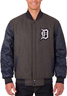 Mens Detroit Tigers Reversible Wool Leather Heavyweight Jacket - Grey
