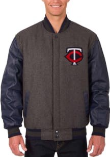 Mens Minnesota Twins Reversible Wool Leather Heavyweight Jacket - Grey
