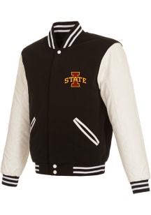 Iowa State Cyclones Mens Black Reversible Fleece Faux Leather Medium Weight Jacket