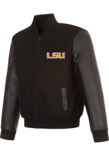 Mens LSU Tigers Reversible Wool and Leather Heavyweight Jacket - Black