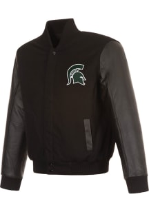 Mens Michigan State Spartans Reversible Wool and Leather Heavyweight Jacket - Black