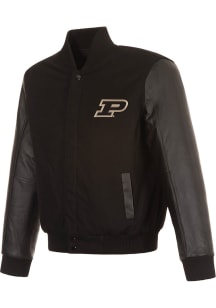 Mens Purdue Boilermakers Reversible Wool and Leather Heavyweight Jacket - Black
