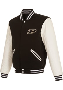 Purdue Boilermakers Mens Black Reversible Fleece Faux Leather Medium Weight Jacket