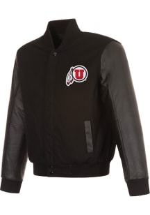 Mens Utah Utes Reversible Wool and Leather Heavyweight Jacket - Black