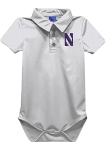 Vive La Fete Northwestern Wildcats Baby White Team Short Sleeve One Piece Polo