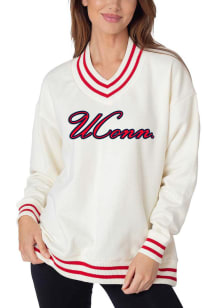 UConn Huskies Womens Ivory Letterman Pullover Crew Sweatshirt