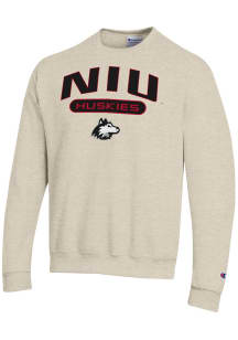Champion Northern Illinois Huskies Mens Oatmeal Arch Pill Powerblend Long Sleeve Crew Sweatshirt