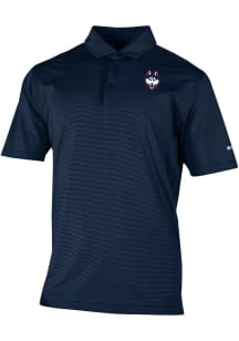 Columbia UConn Huskies Mens Navy Blue Heat Seal Double Hit Short Sleeve Polo