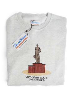 Michigan State Spartans Mens Grey Sparty Statue Long Sleeve Crew Sweatshirt