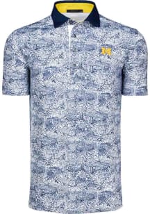 Greyson Michigan Wolverines Mens White All over print Short Sleeve Fashion Polo