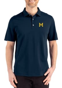 Cutter and Buck Michigan Wolverines Mens Navy Blue Vault Advantage Refresh Short Sleeve Polo