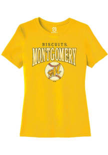 Summit Sportswear Montgomery Biscuits Womens Gold Homerun Short Sleeve T-Shirt