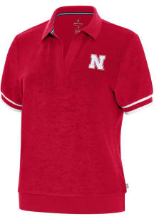 Antigua Nebraska Cornhuskers Womens Navy Blue Favorite Short Sleeve Polo Shirt