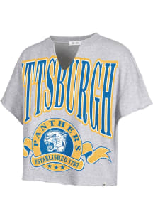 47 Pitt Panthers Womens Grey Banners Out Short Sleeve T-Shirt