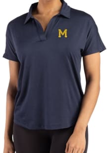 Cutter and Buck Michigan Wolverines Womens Navy Blue Vault Coastline Short Sleeve Polo Shirt